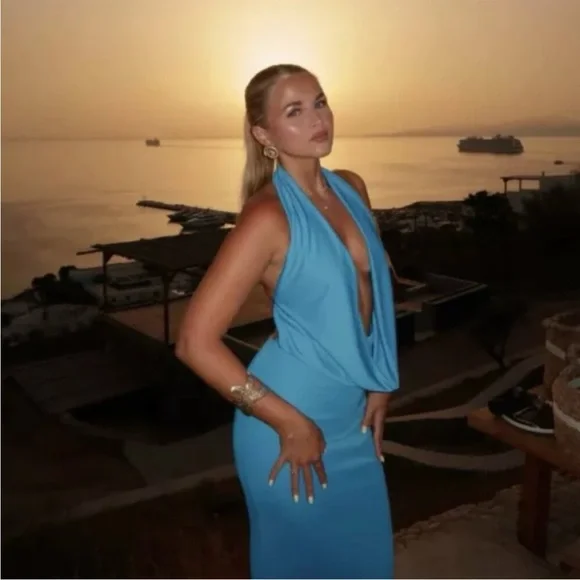 Zara Long Draped Halter Dress Cowl Neckline Electric Blue 8342/364 014/287 - Picture 4 of 10